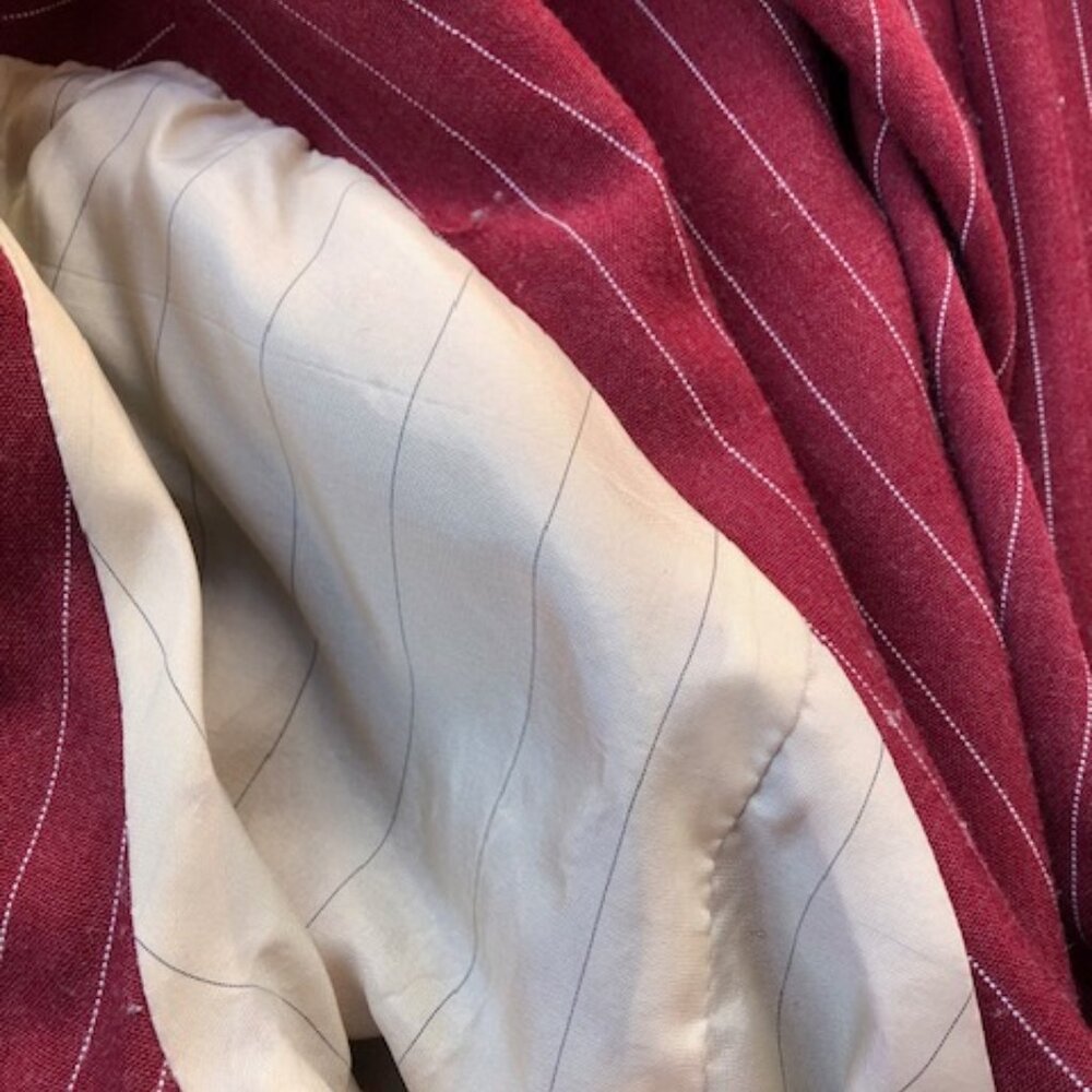 Archival ROMEO GIGLI Red Wool Double-Breasted Long Coat - Pinstripe Lining M/L - Picture 13 of 14